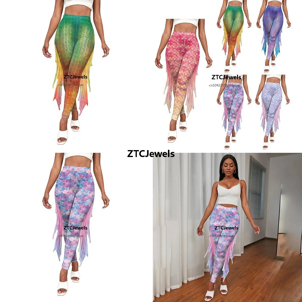 Women'S Fashion Leggings - Леггинсы с принтом рыбьей чешуи, 3D-штаны