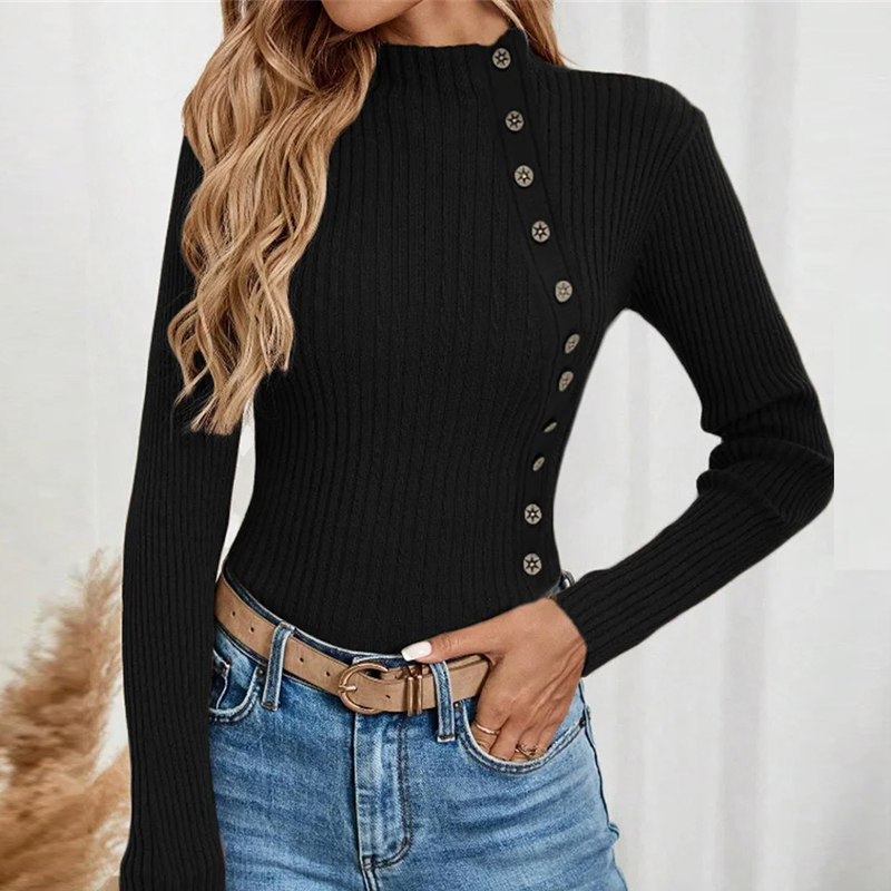 Ribbed Knit Sweater - Осень-зима, женская базовая рубашка, белые, черные,
