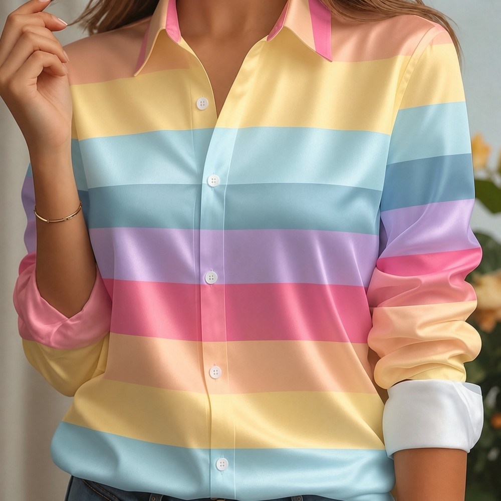 Women Fashion Images - Женская атласная блузка с отложным воротником,