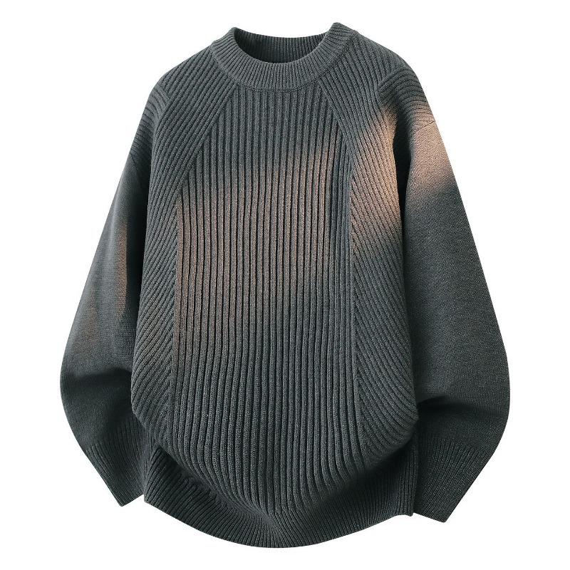 Ribbed Knit Sweater - Женский свитер с круглым вырезом, диагональным