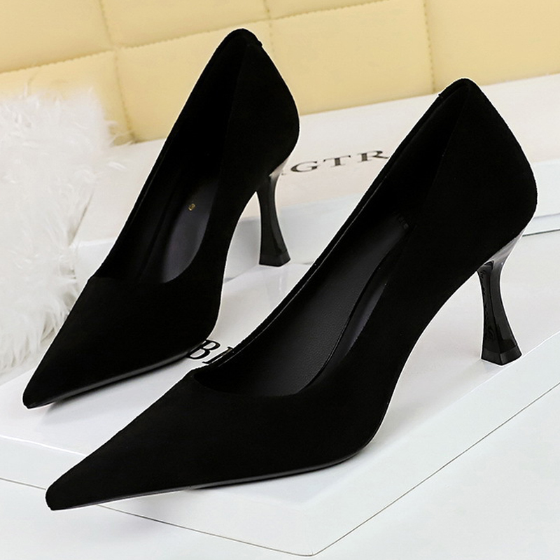 Women'S Fashion Eyewear - BIGTREE Shoes Замшевые черные женские туфли-лодочки