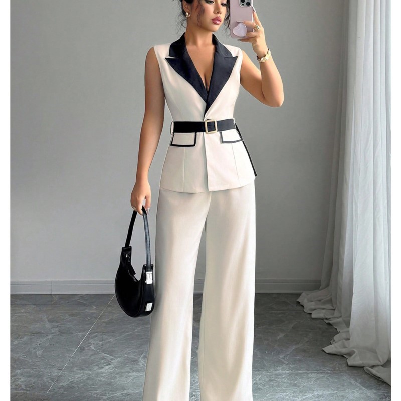 Wide Leg Palazzo Pants - Женский костюм-двойка: жилет, брюки с широкими