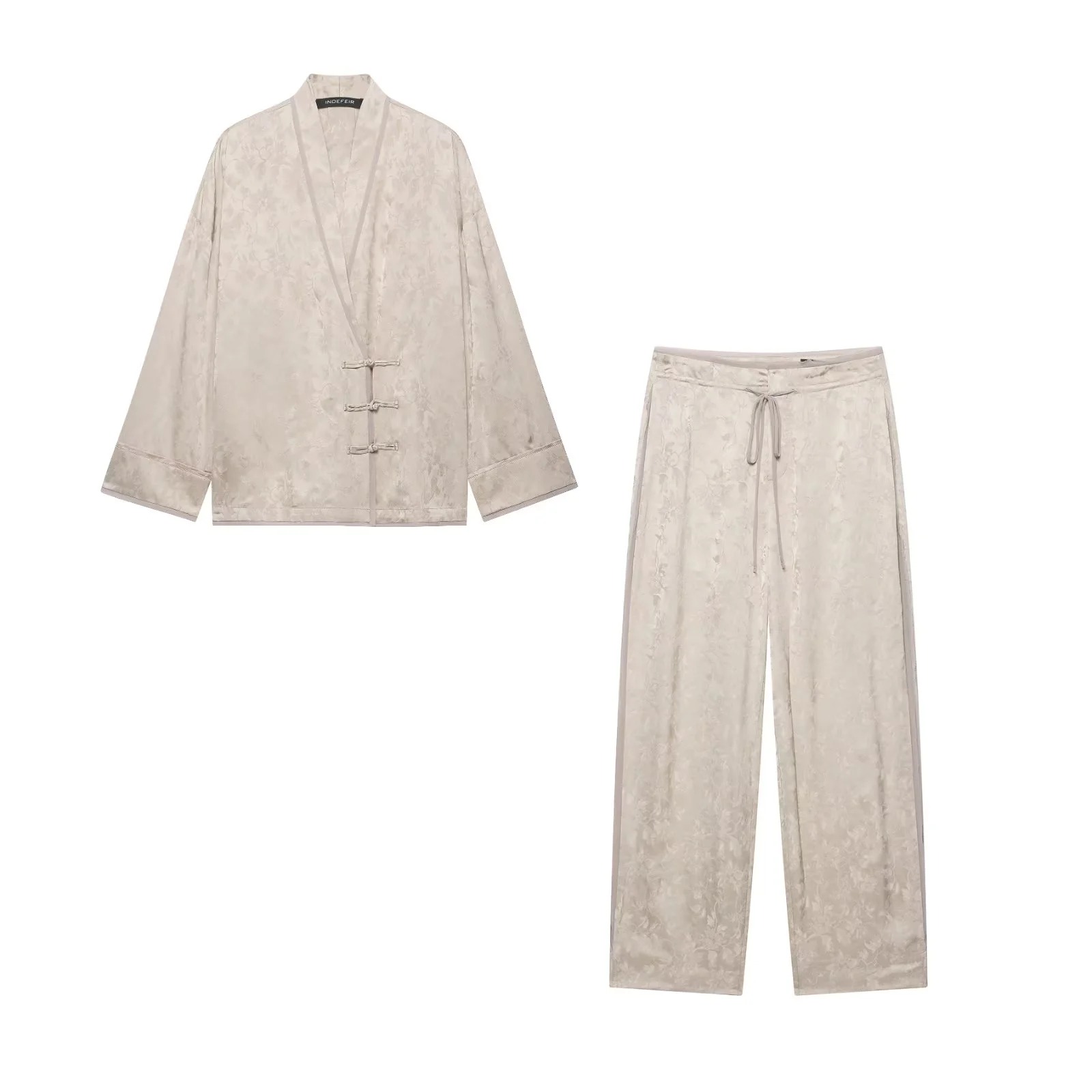Wide Leg Palazzo Pants - Женский комплект из двух предметов: сатиновый