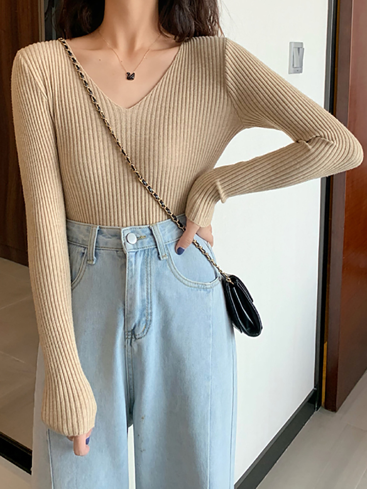 2026 базовый однотонный осенне – обзор и цена Ribbed Knit Sweater