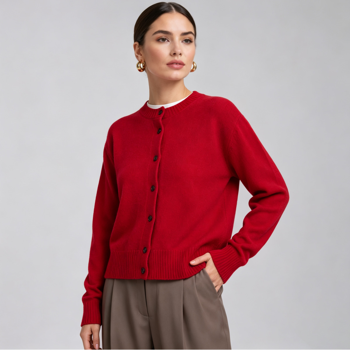 Женский красный вязаный кардиг – обзор и цена Ribbed Knit Sweater