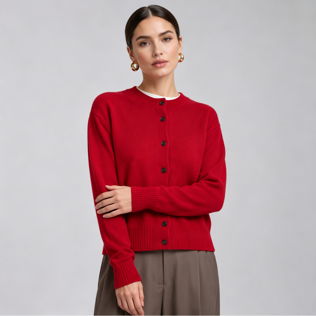 Женский красный вязаный кардиг – обзор и цена Ribbed Knit Sweater